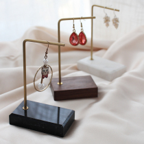 Solid Wood Jewelry Rack Pure Handmade Marble Display Rack Ornaments Rack Walnuts Copper Strips L Type Ring Rack Earrings Frame