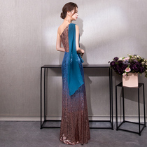 Temperament evening dress female 2020 new Noble catwalk chorus fishtail skirt long high end banquet host