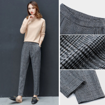 Hairy lattice pants children spring and autumn 2021 new suit pants small feet Harlem pants high waist plus velvet casual pants