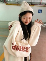 Ultra-fire cec necropolis womens autumn winter plus suede thickened with cap Han version ins Chauded students loose and lazy wind blouses jacket