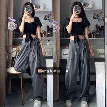 Large size womens 2021 new fat sister mm summer clothes hip big legs thick womens pants loose drop feeling wide leg pants thin