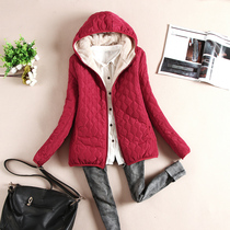 Winter cotton coat female Korean version of the short light quilted jacket plus velvet thin hooded thickened cotton clothes female lambskin jacket tide