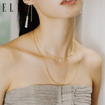 ELLE Laurel girl stack wear necklace square snake bone chain niche design pearl necklace millet beads choker female