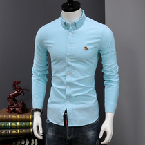 Mens long sleeve shirt autumn thin slim non-iron plaid shirt youth Korean casual trend mens shirt