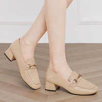 Leather Lofu shoes womens soft leather a pedal womens shoes autumn 2021 New apricot color single shoes British style small leather shoes