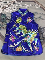 Original ethnic style hand embroidered retro unicorn blue vest waistcoat waistcoat