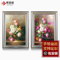 European-style pure hand-painted oil painting living room triptych American dining room entrance vertical corridor aisle modern decorative painting