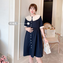 Pregnant Woman Summer Fashion Fashion Doll Collar Short Sleeve Snowy Spinning Dress 2022 New Spicy Mother Big Code Loose Pregnancy Skirt