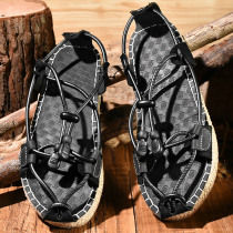 Sandals mens 2022 new summer woven Roman slippers non-slip men outside wearing driving casual grass knitted beach shoes