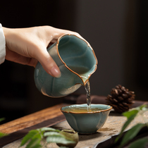 Hengfu Kungfu tea set Jingdezhen Gongdo Cup ceramic tea divider tea cup Gok kiln incense with tea Sea (Sky Blue)