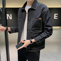 Spring Fall New Coat Mens Han Version Sashimi Black Jacket Turtmen 100 hitch Tide Cards Autumn Dress Rehears-up Dress