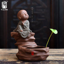 Pottery camouflage sand pottery potted little monk cute Buddha tea pet optional home ceramic tea ceremony ornaments Flower arrangements