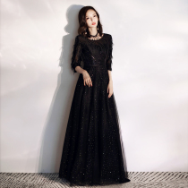 Black summer evening dress female 2021 new noble banquet temperament host large size thin meat dress