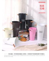 Flowers Dried flower Bouquet Vintage old flower arrangement bucket Flower pot Tin bucket Pastoral home decoration Flower vase Living room Bedroom