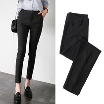 South Korea 2021 new spring and summer black suit pants womens high waist slim straight loose casual nine foot pants