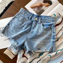 Light blue high waist denim shorts womens A-word thin hot pants wear fashion Korean version of the tide summer 2021 new