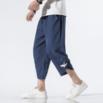 Summer Capri pants men embroidery Chinese style slant feet Harlem pants beach pants thin radish pants shorts eight points pants size