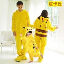 Pikachu cartoon one-piece pajamas Childrens winter thickened warm flannel animal pajamas for boys and girls home clothes