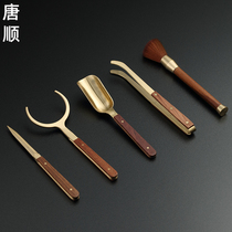 Tangshun Bronze Wood Black Sandalwood Flowers Pear Kongfu Tea Duct Accessories Tea Clip Tea Fork Open Tea Knife Raising Pot Pen Tea Pen Tea Tool Tweezers