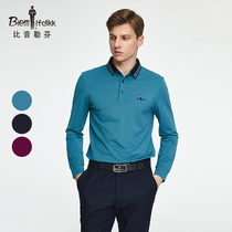 (Breathable stretch cotton) Bjørn Löfven Spring Summer Mens Contrast Lapel Long Sleeve t-shirt Business Casual Polo Shirt