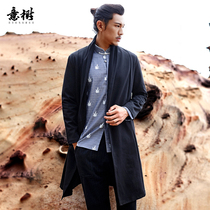 Italian tree Chinese style original Han clothing coat casual business Chinese style collar long coat fashionable thermal trench coat autumn