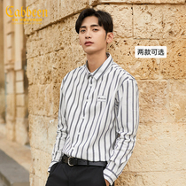 Carbine mens striped long-sleeved shirt 2022 autumn new contrast color embroidery tide brand street youth casual shirt