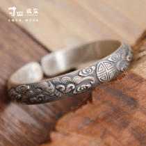 Dali inch four silver Zhuang 999 foot silver bracelet Fu life double Bat Group Life retro handmade snow Silver