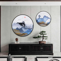 Abstract living room hand-painted custom oil painting modern simple gold silk blue round hanging painting restaurant porch decorative painting