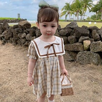 Childrens dress summer gas short sleeve girls college style Plaid childrens skirt summer baby princess dress fashion