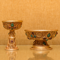 Pinch silk protection Cup Buddha equipment supplies Nepal handmade inlaid gems pure copper for Buddha Cup height 8 2cm