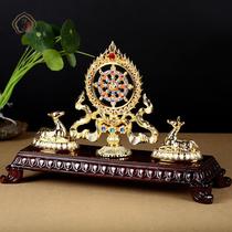 Tibetan Buddhist supplies mahogany pure copper wheel equipment supplies painted gold-plated ornaments