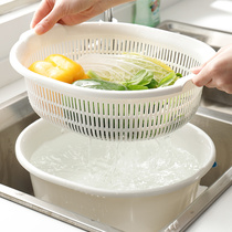 Japan imported kitchen plastic washing basin drain basket Double-layer dish basket Fruit and vegetable cleaning basket storage basket