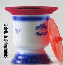 Red spittoon wedding dowry high foot with lid enamel sputum adult night pot urinal toilet urinal toilet bucket toilet