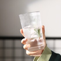 Glass Cup Ins Wind Vintage Cup Subnet Red Coffee Cup Simple Day Type Vertical Striped Water Glass Woman Fresh And Cute