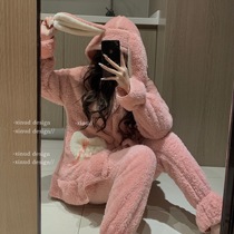 LA winter milk Rabbit * Korean version of coral velvet padded cute sweet girl home clothing warm set