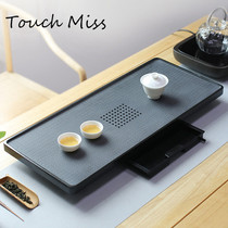 TOUCH MISS Black gold stone tea tray Natural whole piece Kung Fu tea set Tea table water storage and drainage dual-use stone tea tray