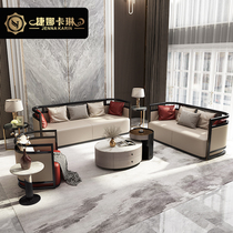 Light extravagant rear modern genuine leather solid wood bed high-end villa bedroom furniture minimalist soft-packed bed light and luxurious double bed