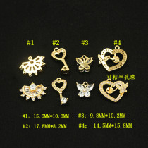 Copper Plated Real Gold Zircons Full Drill Micro Inlaid Butterfly Heart-shaped Key Loving Small Pendant DIY Earrings Half-hole Pearl Accessories
