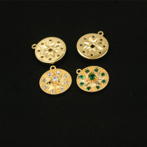 Copper Plated Real Gold Full Drill Micro-Inlaid Progenitor Mother Green Zircons 8 Star Drill DIY Disc Pendant Round Pendant Earrings Accessories