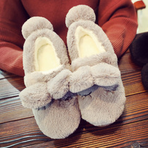 Cotton slippers ladies thick soled winter with heel Korean version of warm plus velvet cartoon cute velvet heels with roots