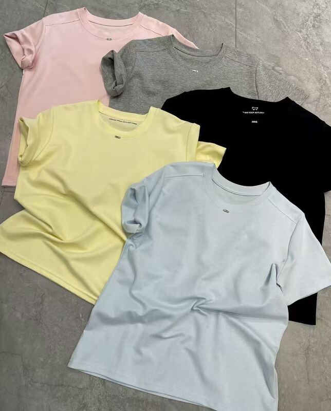 2026 Summer New Women's Fashion Pure Cotton Short-Sleeve T-Shirt, Simple and Elegant, Loose Casual Drawstring Design, Versatile