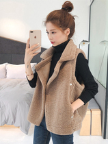 2021 Autumn Winter New Kan Shoulder outside wearing short lamb wool waistcoat Waistcoat Jacket Female Trend Net Red Waistcoat