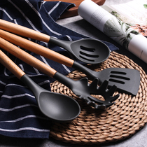 Japanese Beech handle non-stick pot soup spoon silicone kitchenware six-piece set high temperature resistant cooking spoon spatula spatula spatula