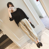 Autumn and winter clothes 2021 new large size womens wear thin sweater two-piece suit pants high sense Hong Kong style retro chic