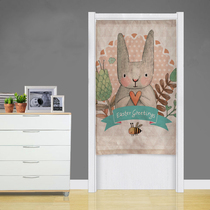 Cartoon cute rabbit animal partition curtain cotton linen decorative curtain creative curtain childrens room long thickened fabric door curtain