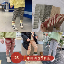 Childrens clothing 2020 new girls winter clothes baby stripes leggings childrens foreign autumn winter trousers thick casual pants