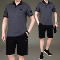 Dads summer sports suit mens short sleeve pants set with handsome mens casual clothes grandpa two-piece set