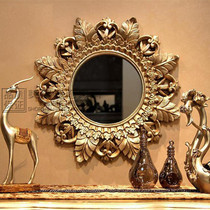 Eurostyle lavish sunglasses Xuanguan Decorative Mirror Dining Side Mirror Golden Round Engraved Mirror American Bedside Sofa Wall Decoration