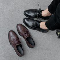 Small leather shoes British style spring 2021 new black leather strap womens shoes thick heel deep mouth bullock single shoes