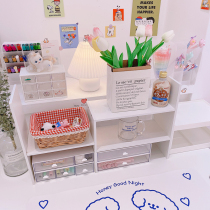 Girl ins Korean desk multi-function desktop finishing rack multi-grid bookshelf pen holder wooden storage box